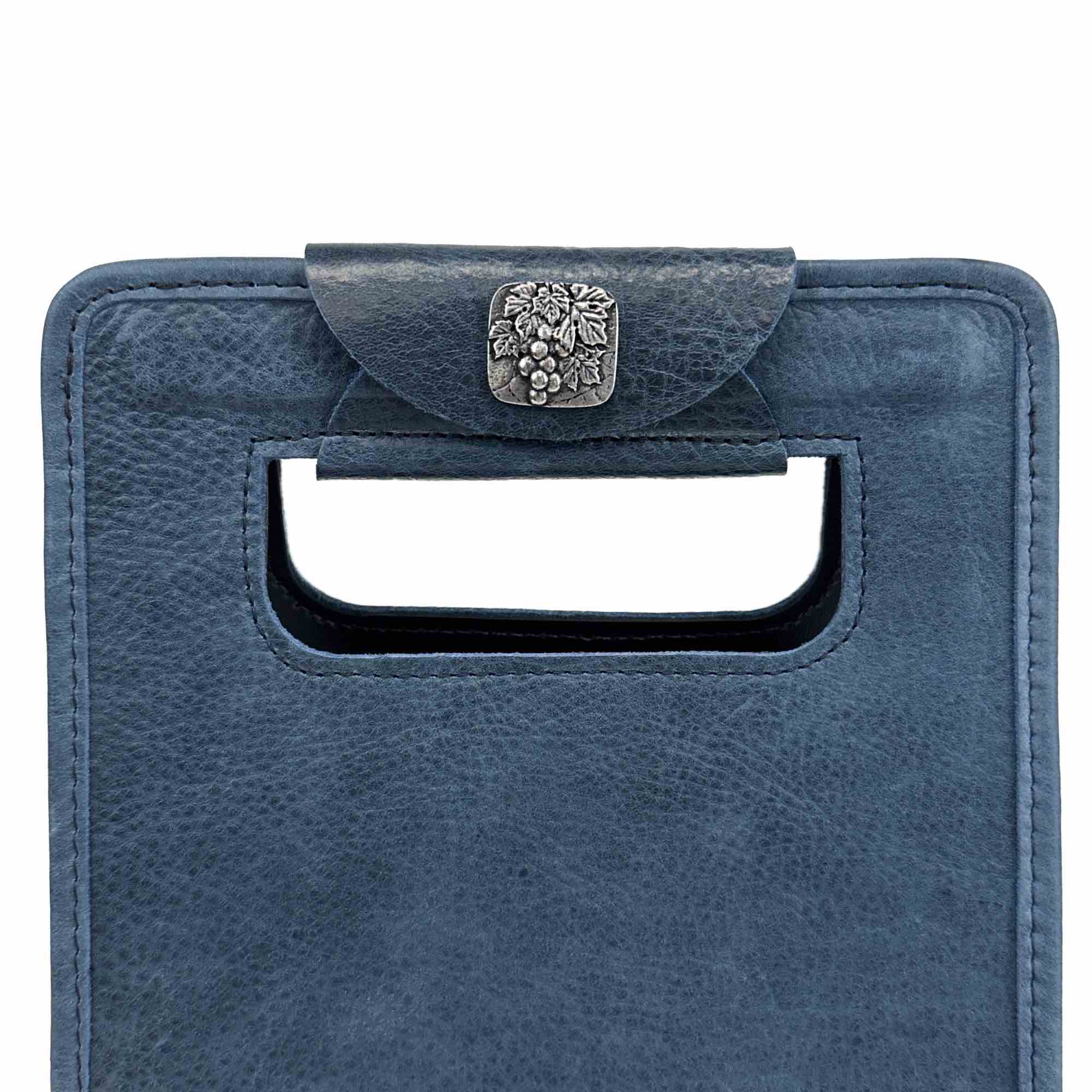 Leather Double Bottle Wine Carrier Bag, Adventure in Ocean, button detail