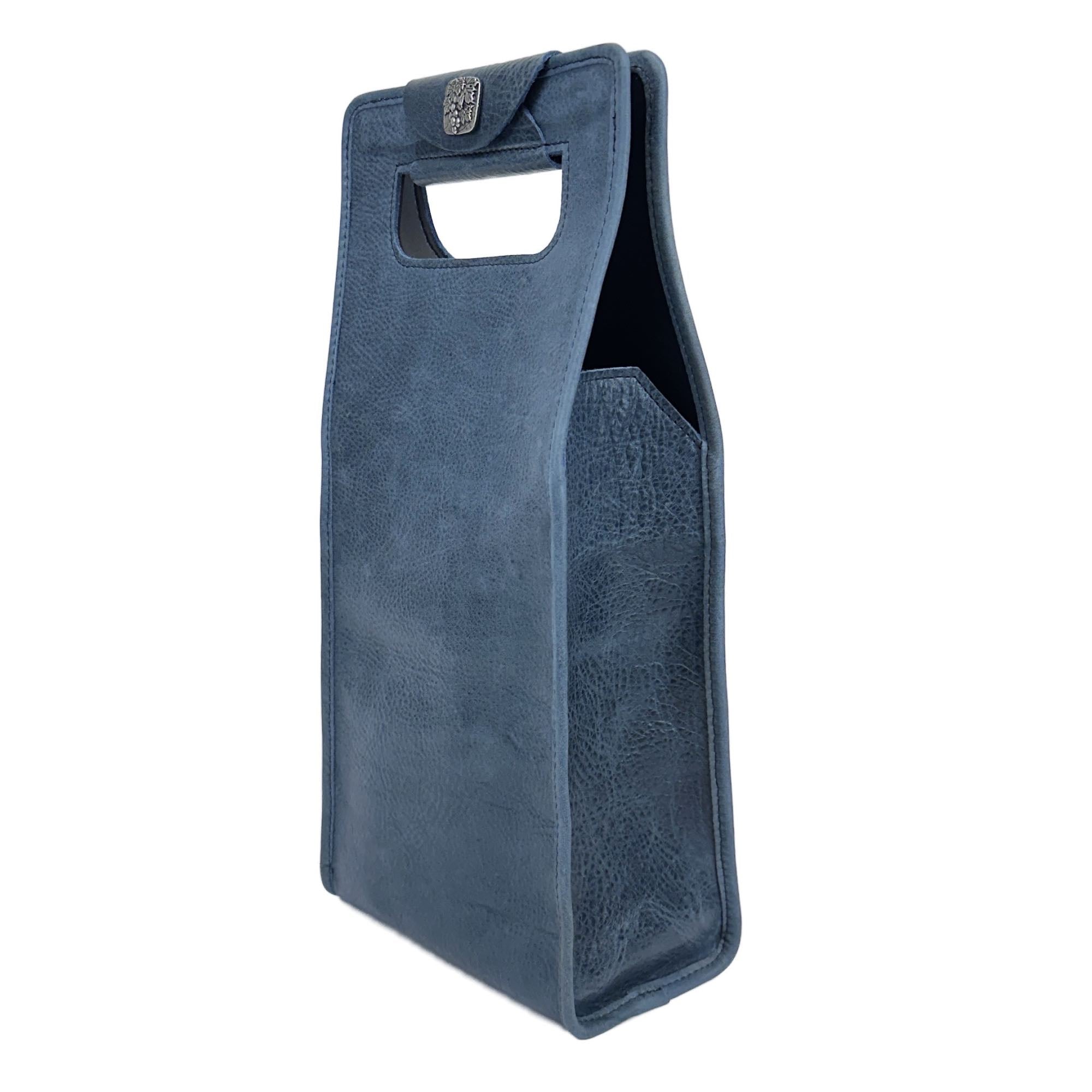 Leather Double Bottle Wine Carrier Bag, Adventure in Ocean, diagonal detail