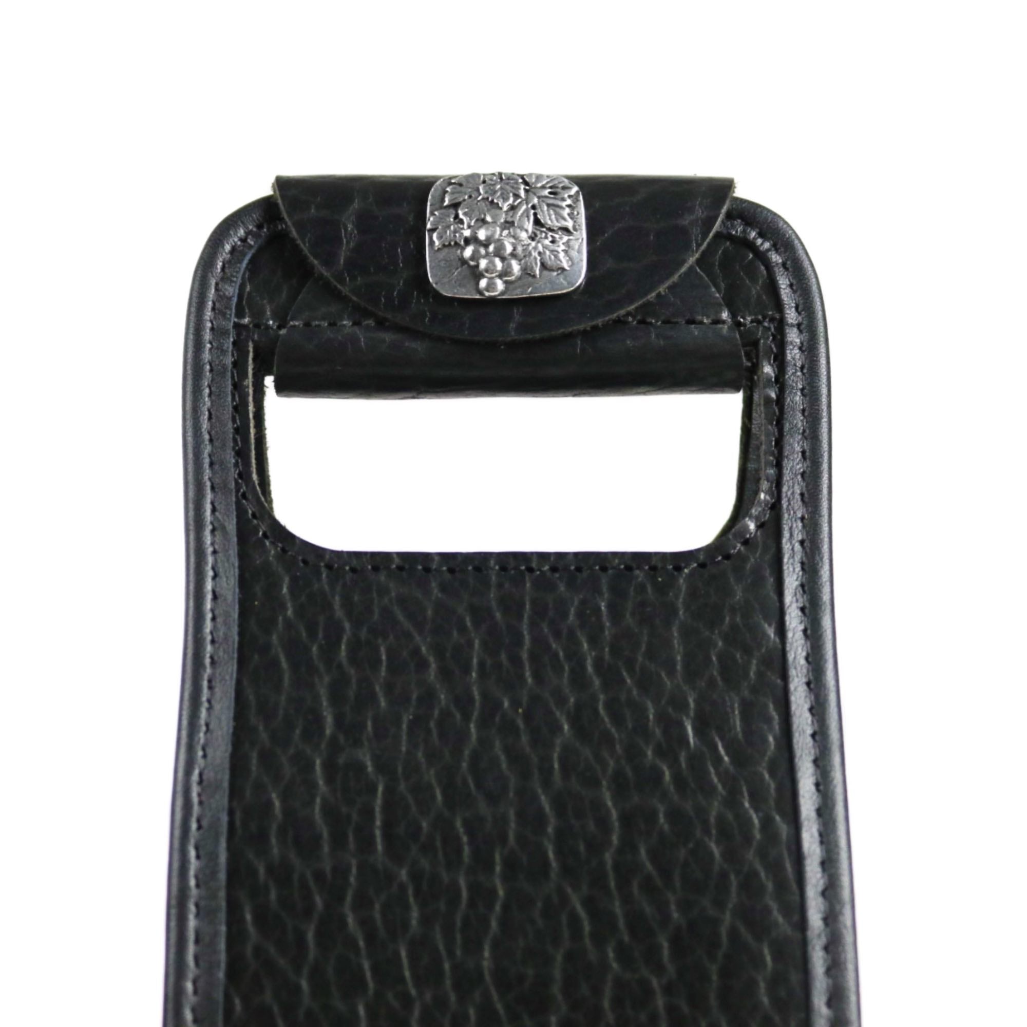 Leather Wine Bag, Bison leather in Black, Button detail