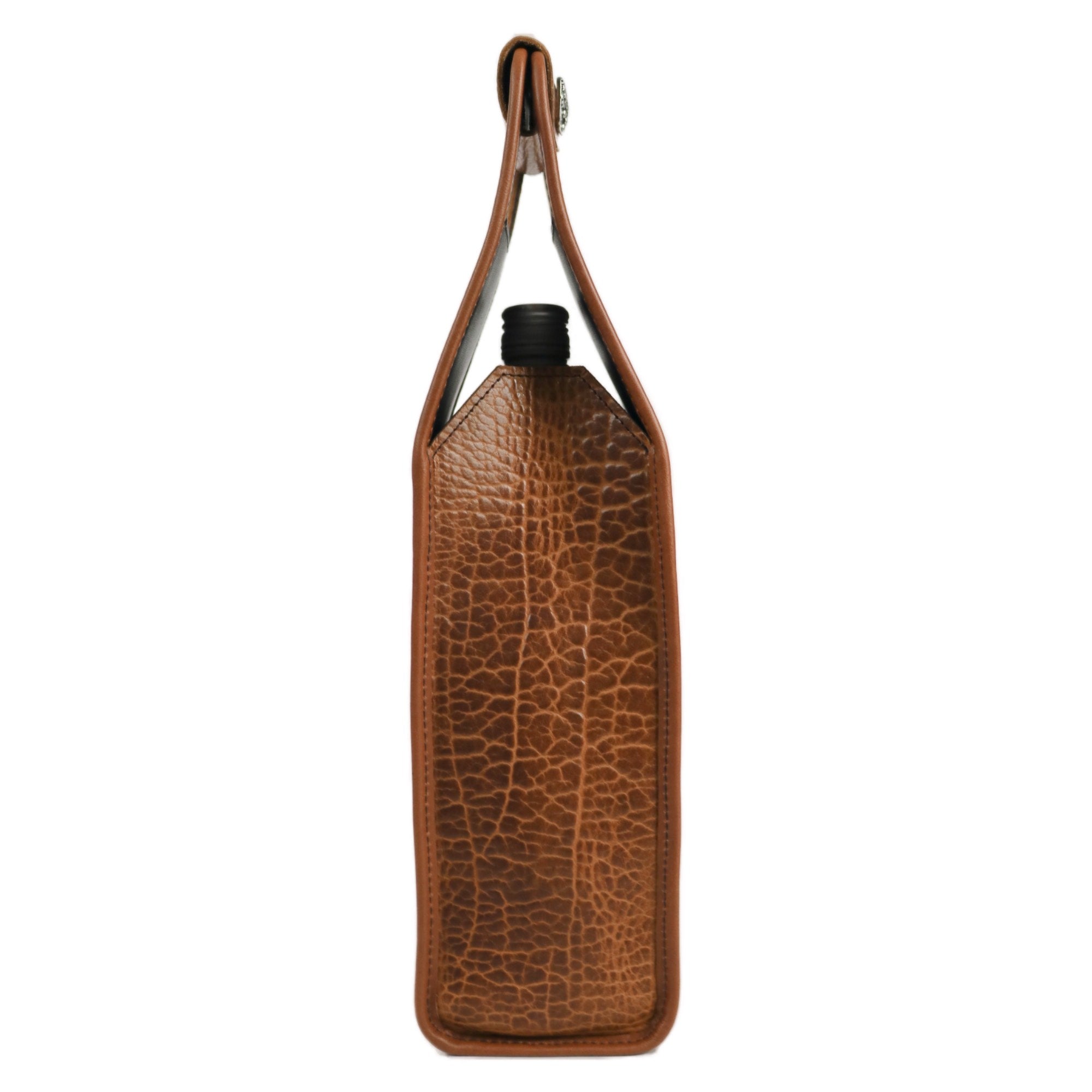 Leather Wine Bag, Bison leather in Tobacco, side view