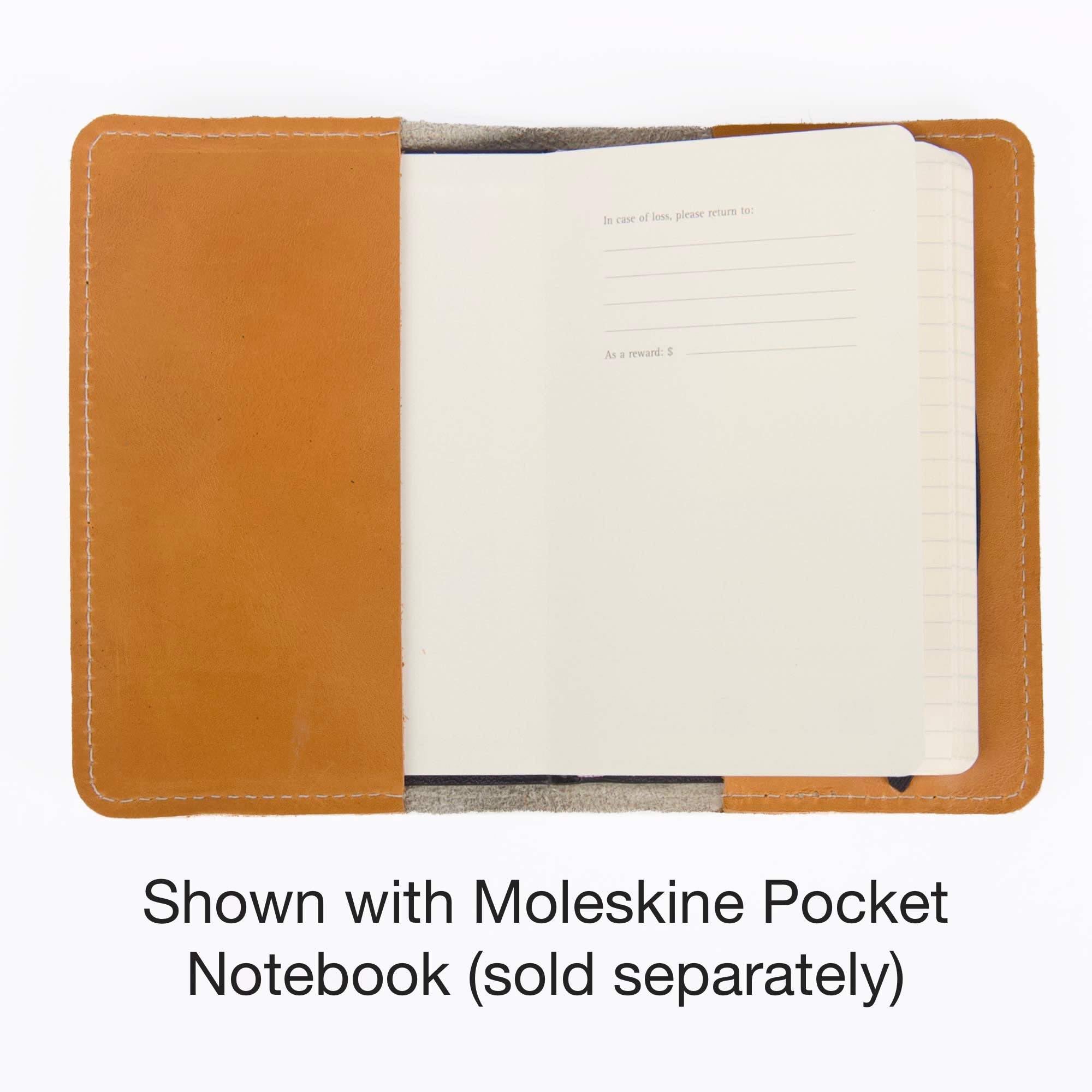 Pocket Notebook Cover, Pacific Leather in Fog with Moleskine Pocket Notebook insert