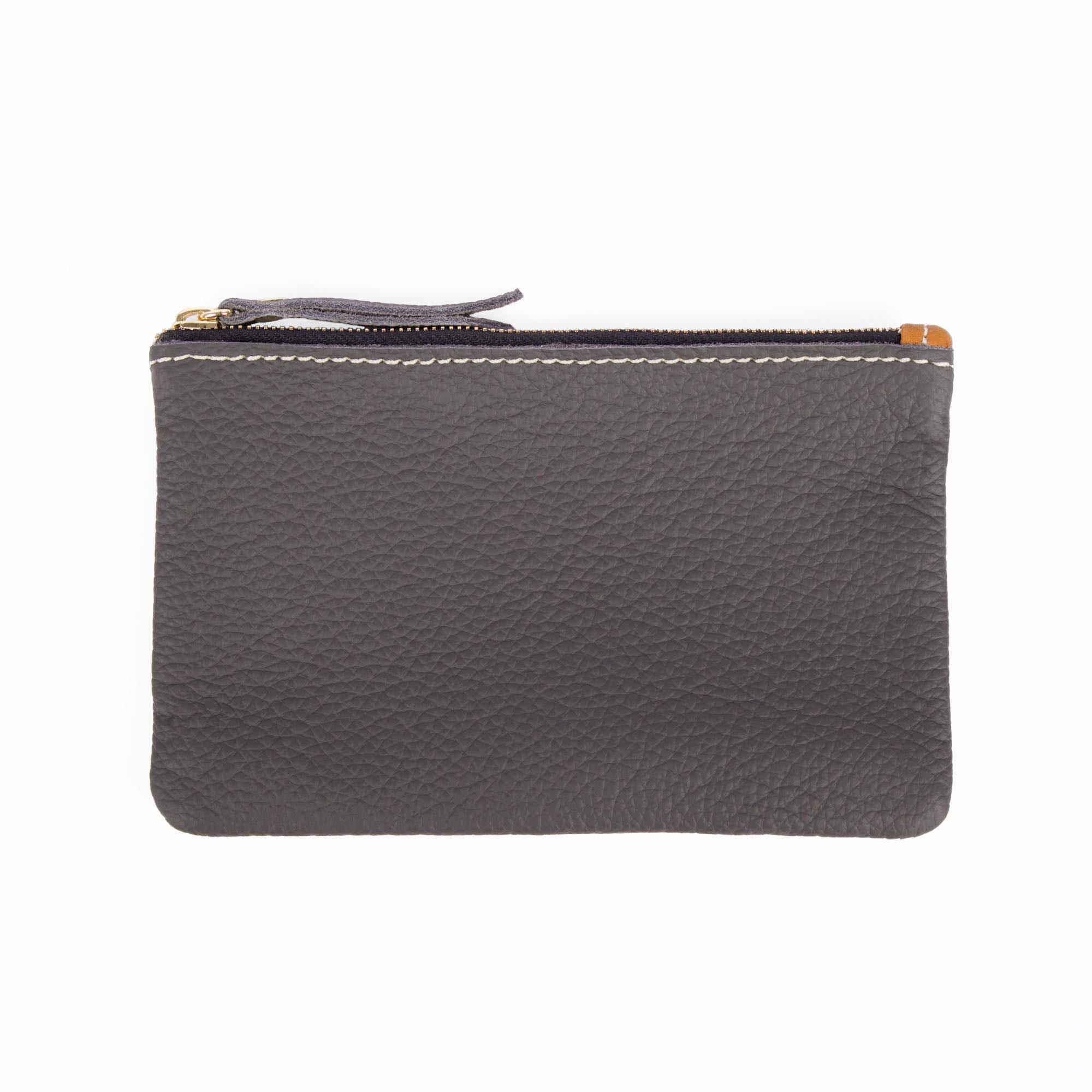 Leather Zipper Pouch, coin purse, wallet, Pacific Charcoal