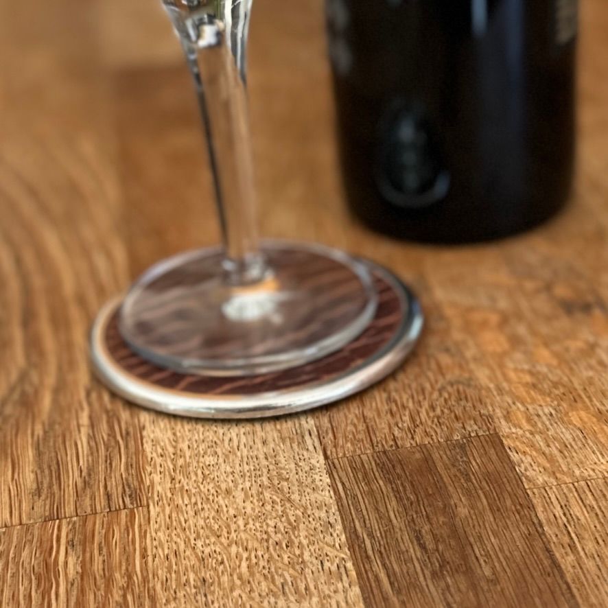 Premium Leather & Metal Coasters, Bison, Handmade in the USA, with Wine Glass