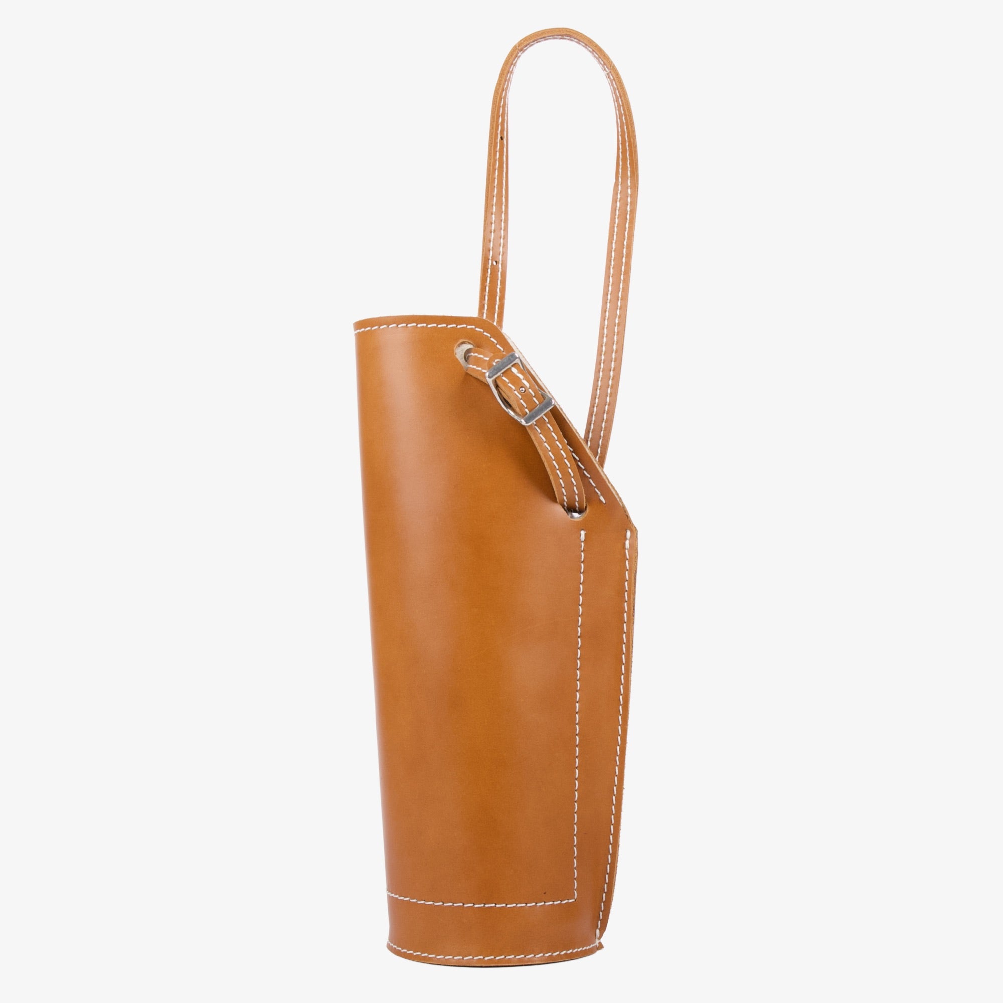 Barlow wine bag by sonoma county leather side view with extended strap