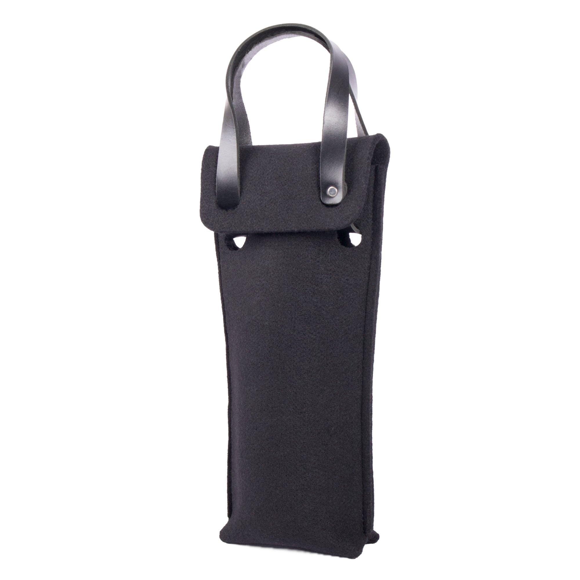 Single bottle felt wine bag by sonoma county leather in black front closed