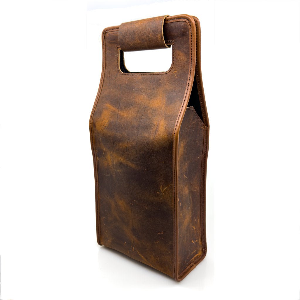 Double bottle wine carrier bag in good times by sonoma county leather back