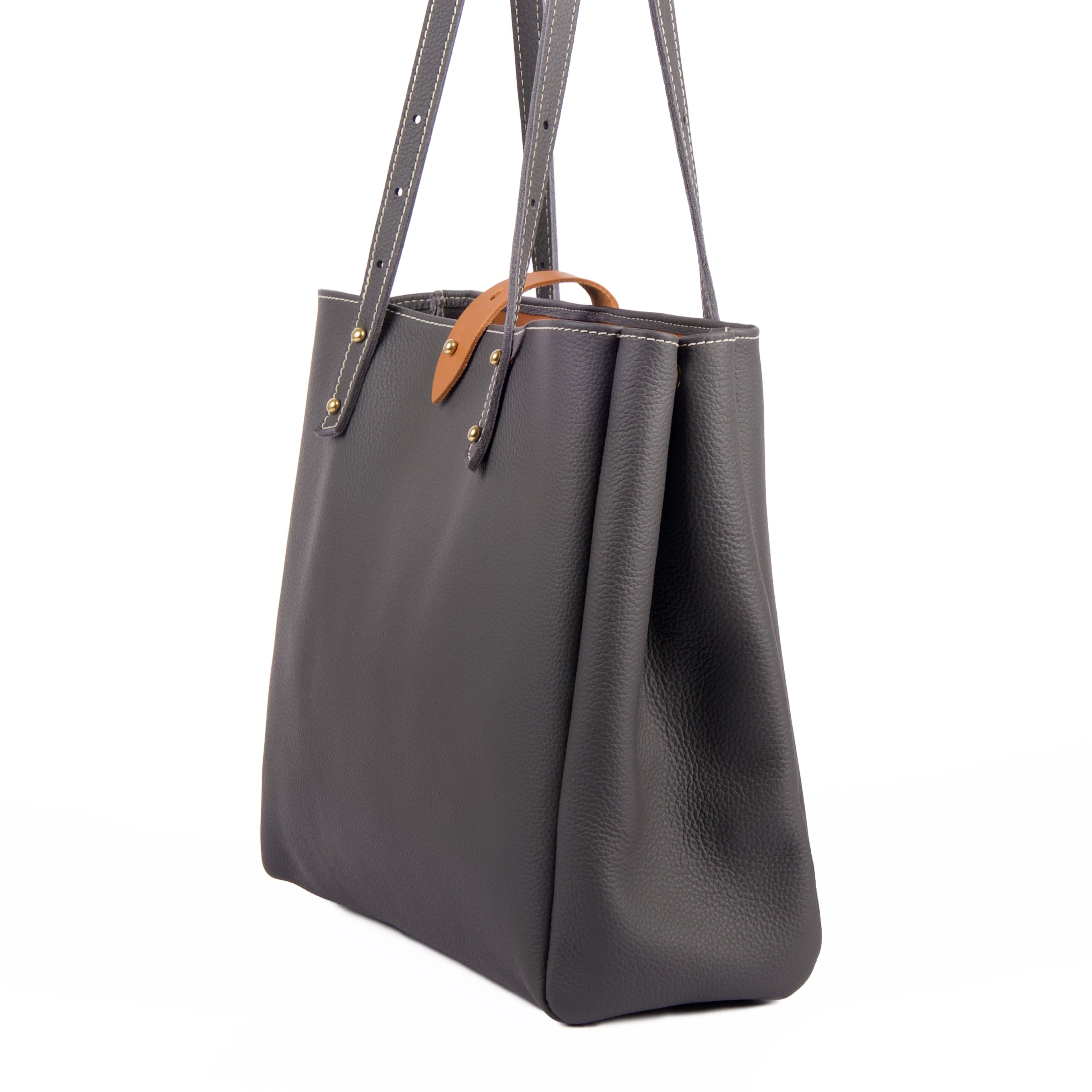 Sonoma tote in charcoal pacific by sonoma county leather side view