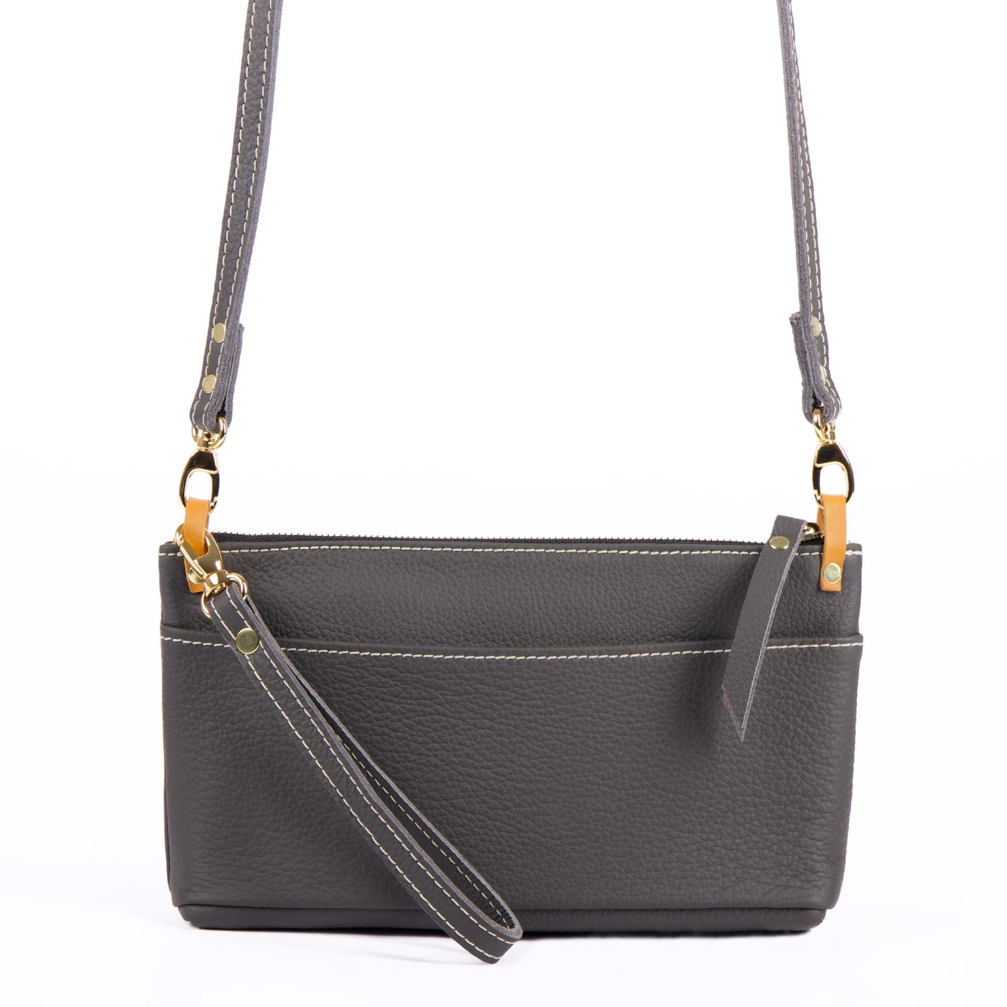 Paula crossbody/wristlet in pacific charcoal by sonoma county leather front