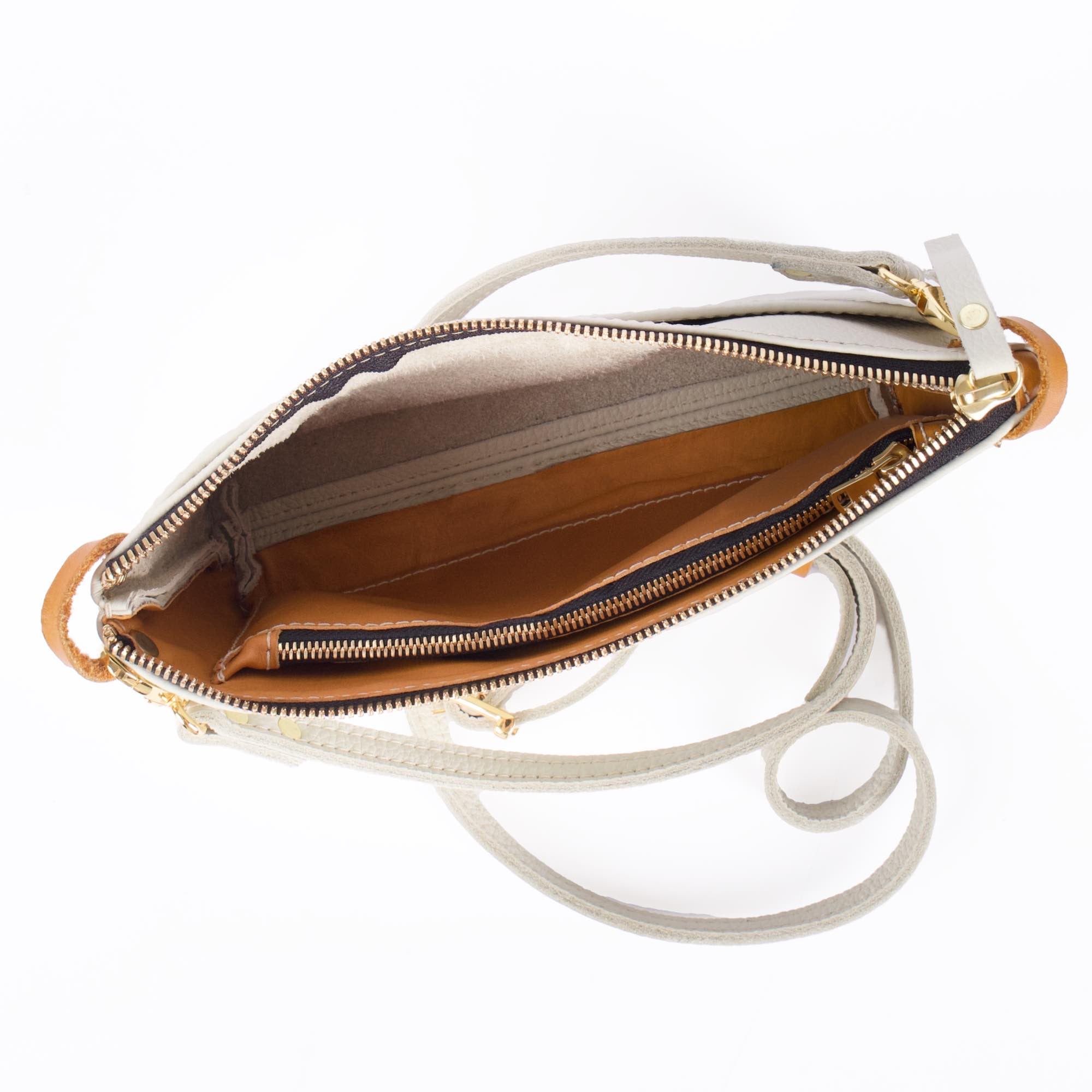 Paula crossbody/wristlet in pacific fog by sonoma county leather interior