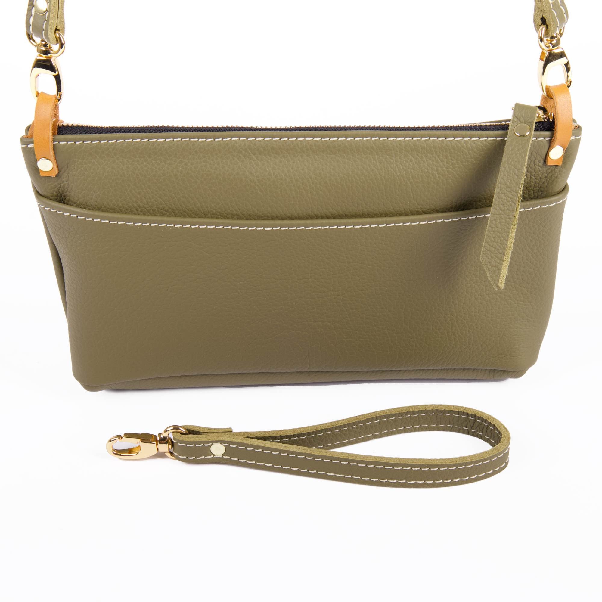 Paula crossbody/wristlet in pacific sage by sonoma county leather wristlet detail