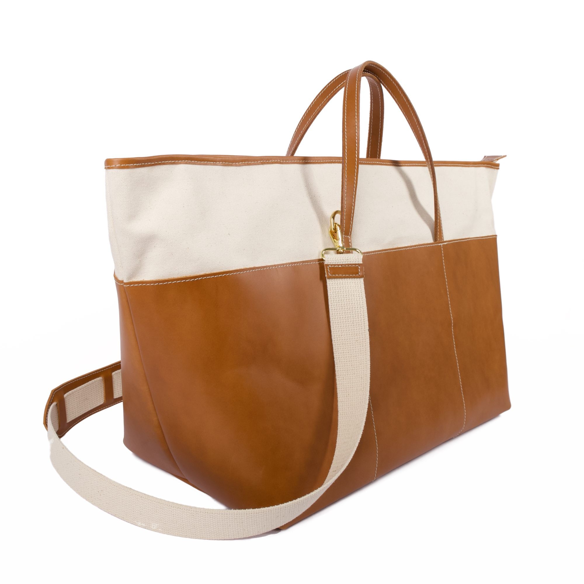 Tuscany weekender bag in natural canyon by sonoma county leather side view