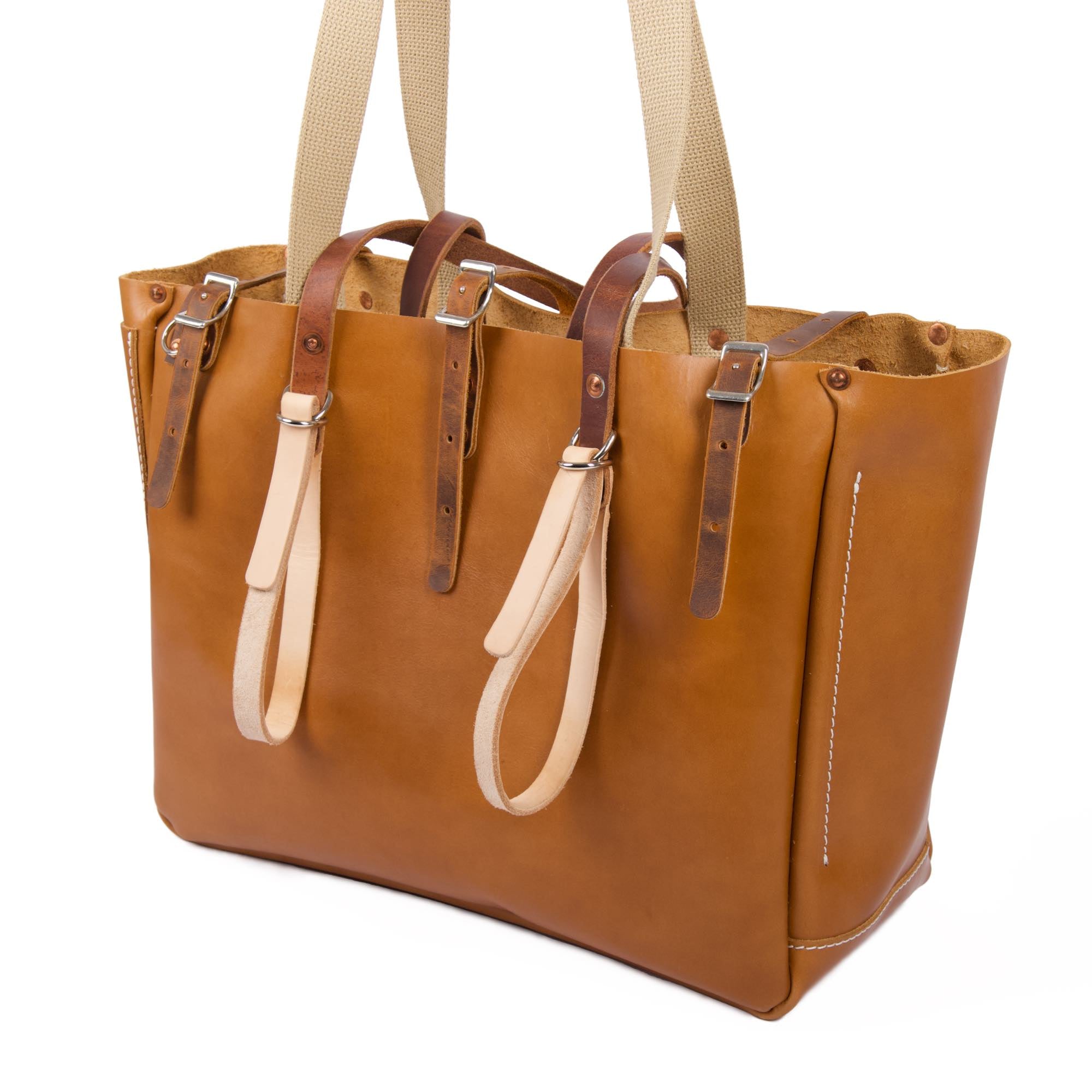 Vintner tote in cyclone by sonoma county leather angle view