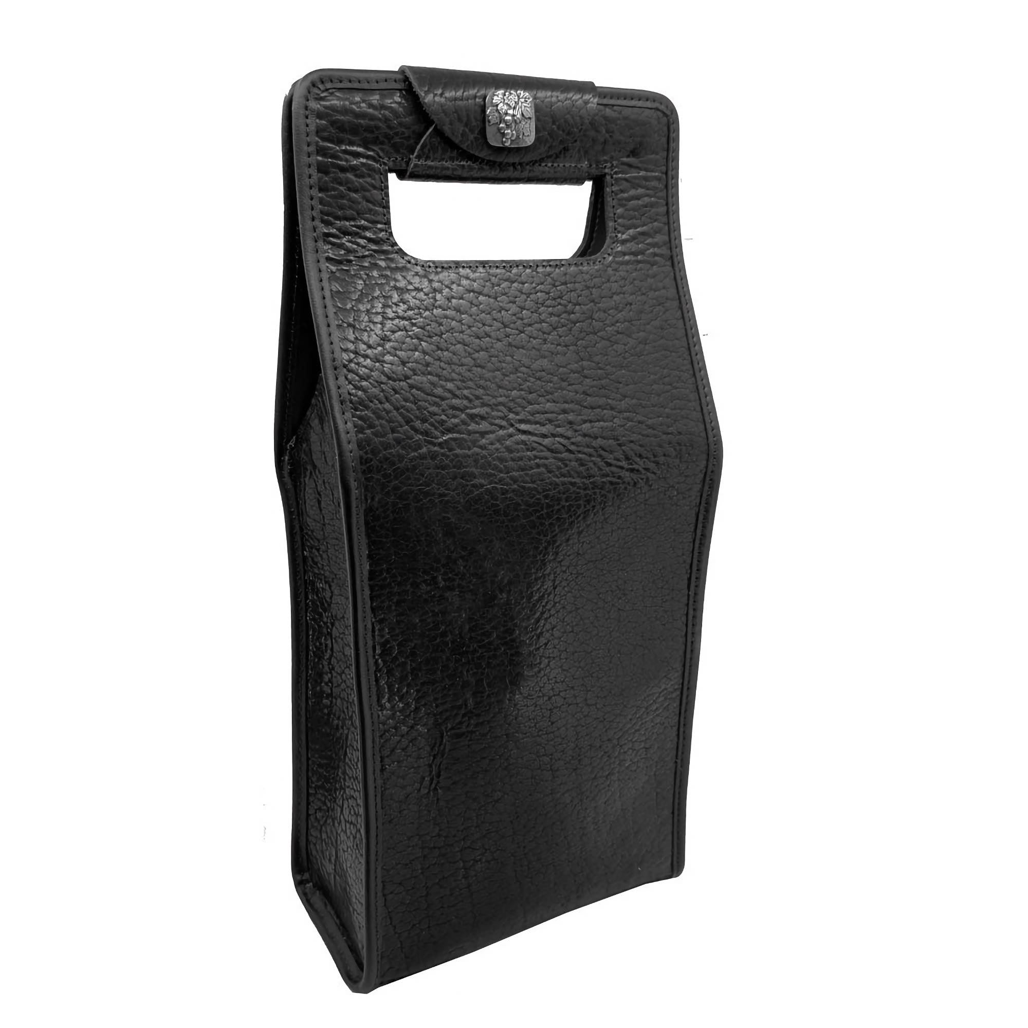 Wine carrier bag, glazed bison, black, diagonal view