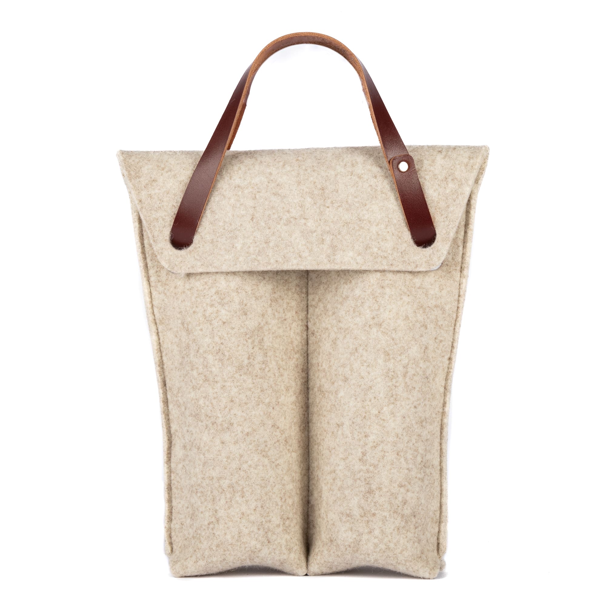 Felt double bottle wine bag by sonoma county leather in oatmeal front closed