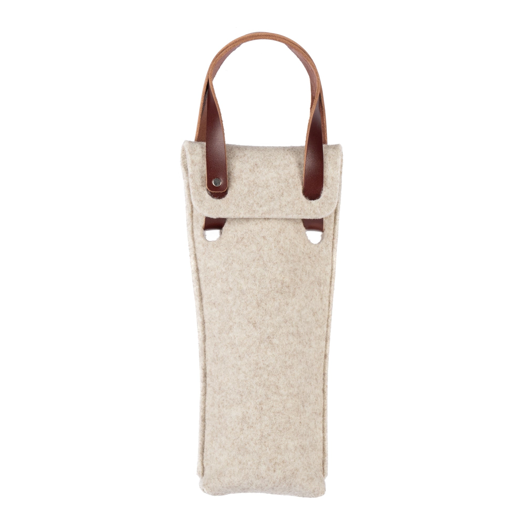 Single bottle felt wine bag by sonoma county leather in oatmeal front closed