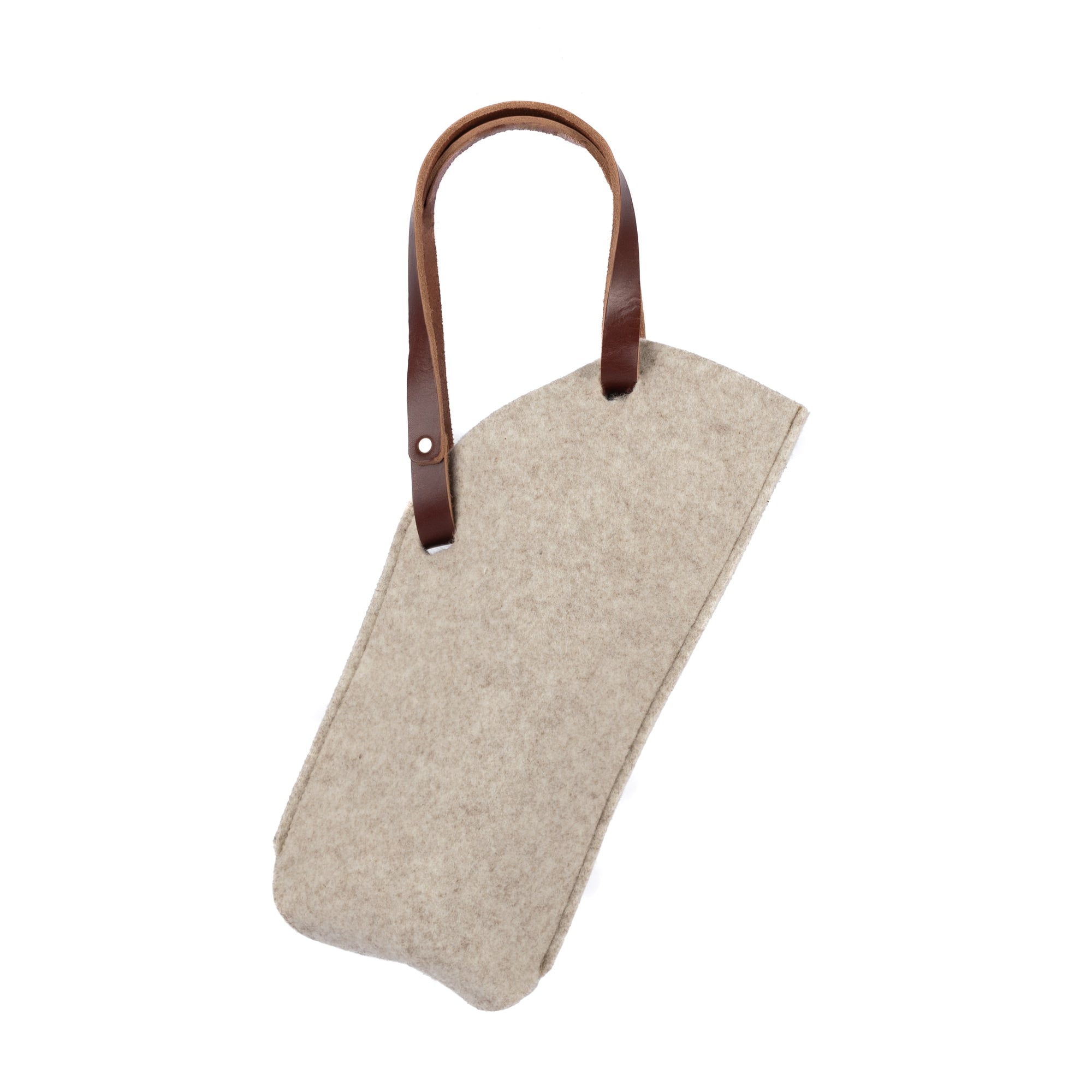 Single bottle felt wine sling by sonoma county leather in oatmeal short handle