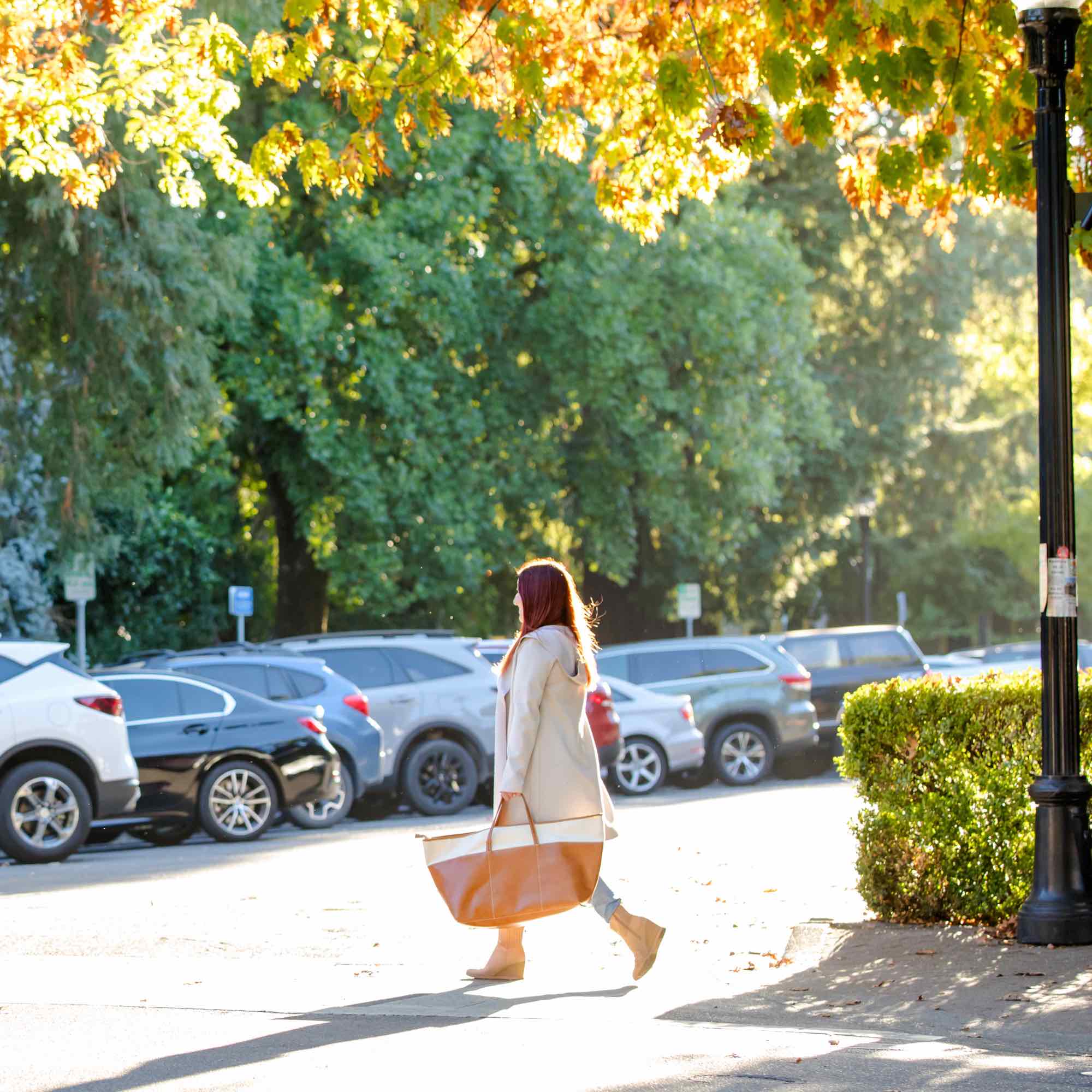 Tuscany weekender bag in natural canyon by sonoma county leather crosswalk lifestyle