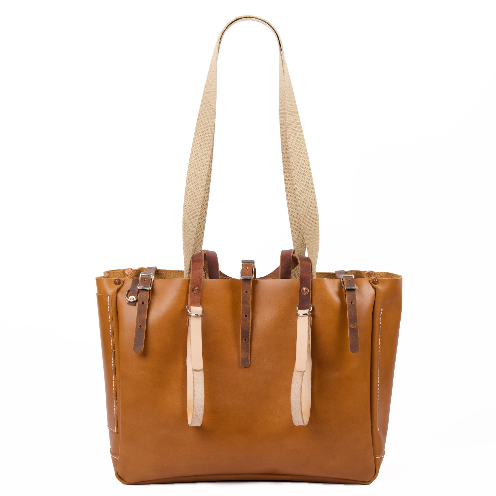 Vintner tote in cyclone by sonoma county leather front with long straps